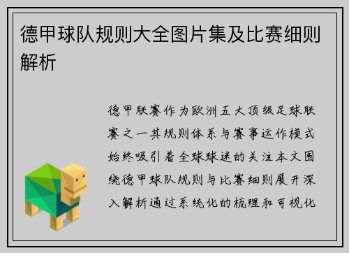 德甲球队规则大全图片集及比赛细则解析
