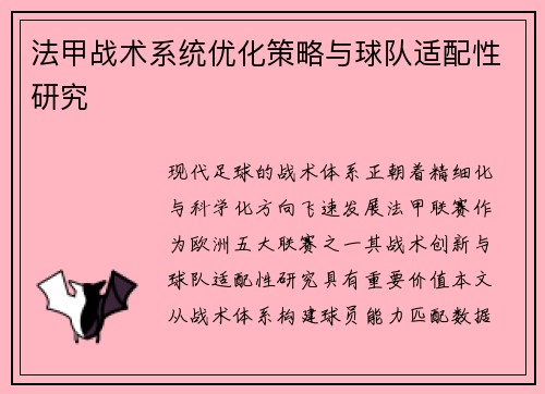 法甲战术系统优化策略与球队适配性研究